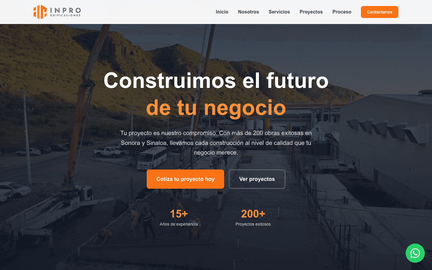 Captura del sitio INPRO Edificaciones